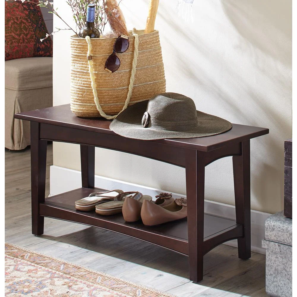 Shaker Cottage Bench with Shelf, Espresso(Espresso) - Image 2