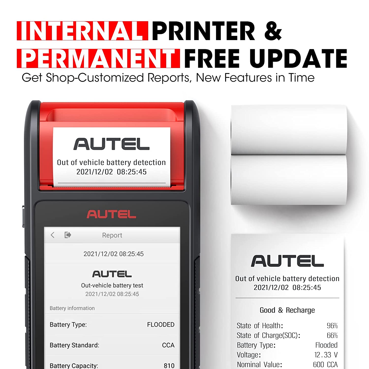 Autel Maxibas BT608(E) Battery Tester 12V 100 - 3000 CCA Load Tester, Cranking & Charging Systems Analyzer, Adaptive Conductance, Full System Diagnostic Scanner with Auto Battery Registration, Black