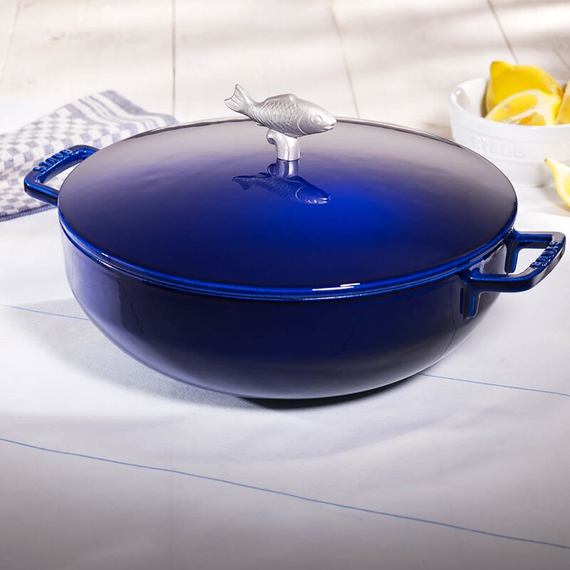 La Cocotte bouillabaisse støpejernsgryte med fiskeknott 28 cm 4,65L blå