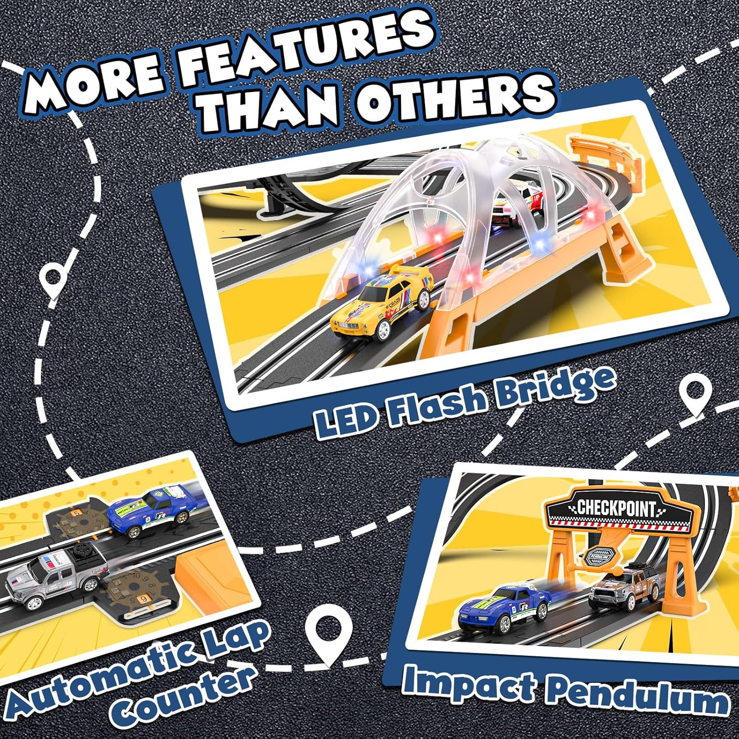 Slot Car Race Track Set with 4 High-Speed Cars, 20.2ft Dual Racing Track with 360° Loop