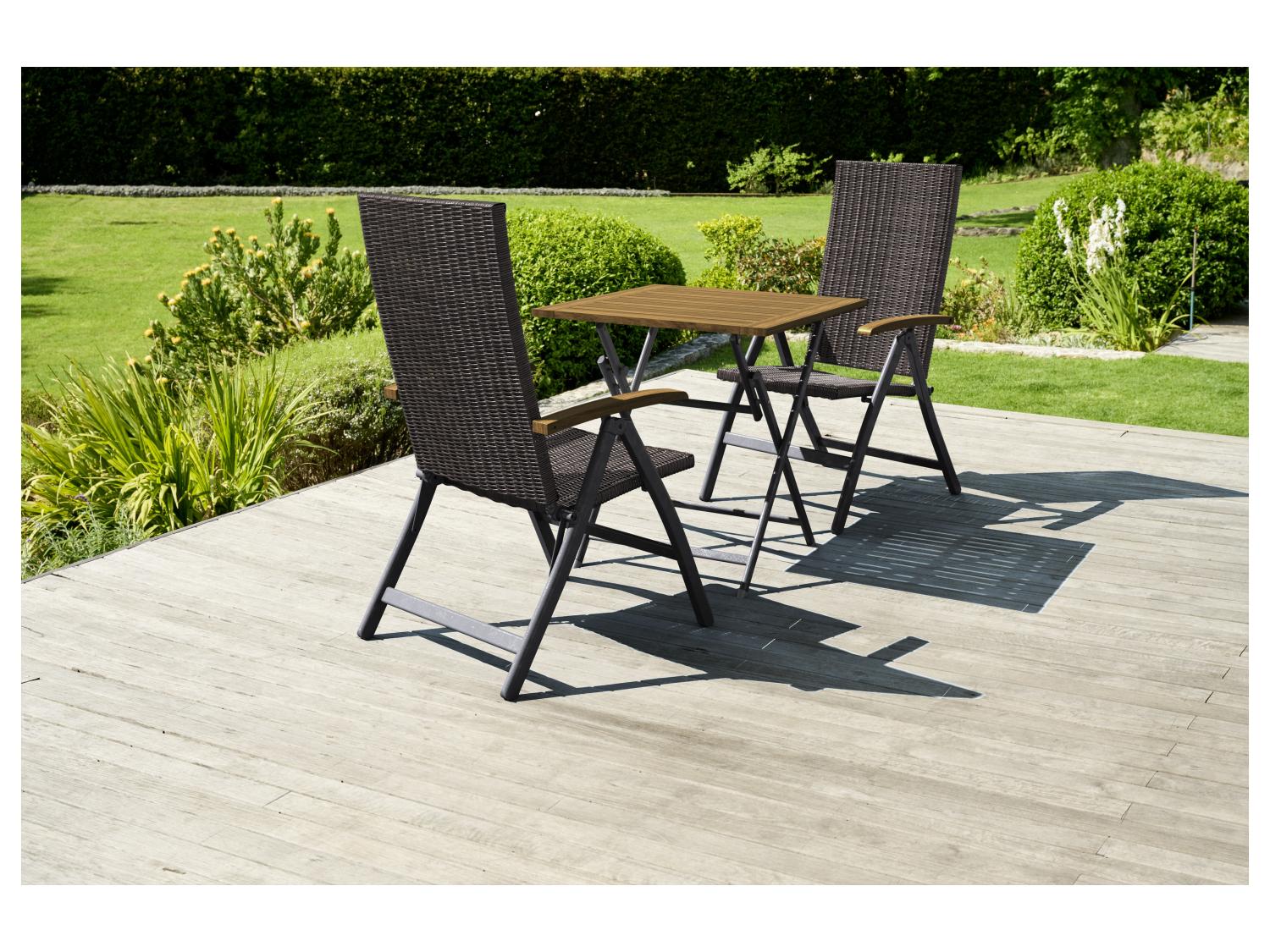 LIVARNO Table de jardin + Lot de 2 fauteuils pliants Valencia