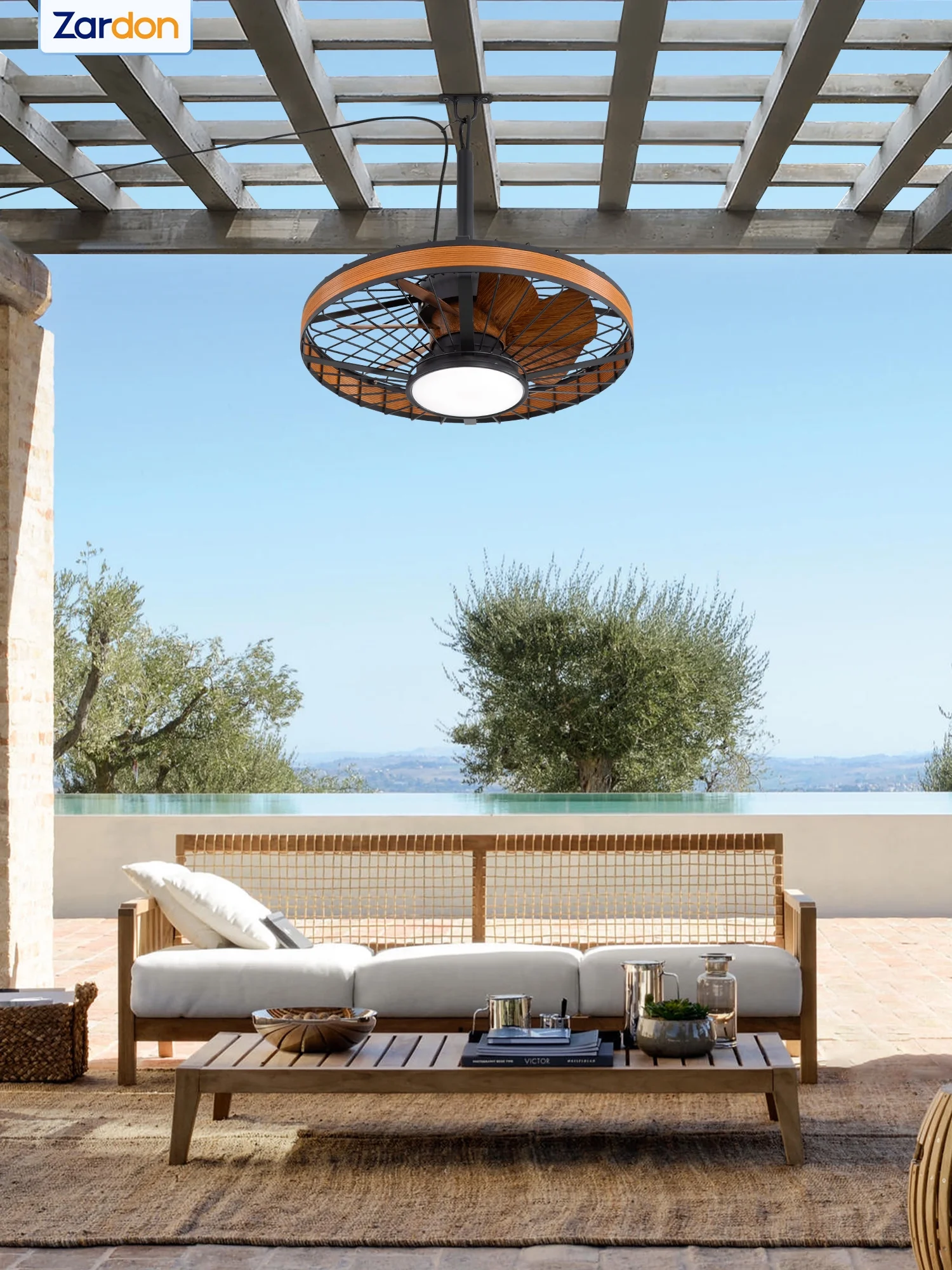20" Outdoor Ceiling Fan with Light and Remote, 7 Blades Caged Waterproof Gazebo Fan for Patio, Porch, Pergola Canopy, App Control(Caged A) - Image 6