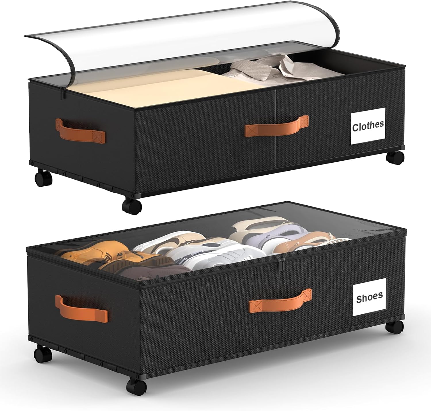 Eastherry Under Bed Storage Containers with Wheels, 9.5 inches Higher Underbed Drawers for Shoes, Blankets, Clothes, Toys, for College Dorms, Bedrooms, Nursery Rooms Organization, 2 Pack to be Assembled