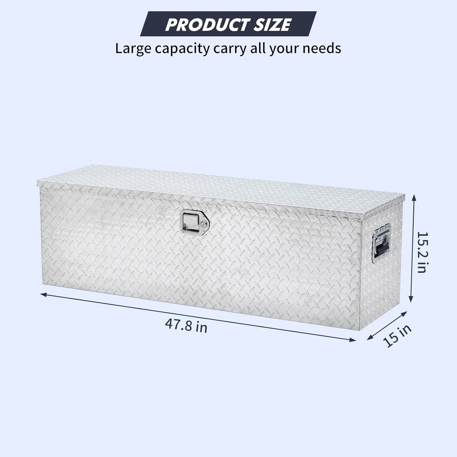 48" Aluminum Truck Tool Box for Pickup Truck Bed RV Toolbox, Heavy Duty Tool Storage Box, Waterproof Storage Organizer Chest with Handle and Lock, 48"x15"x15"(Silver) - Image 2