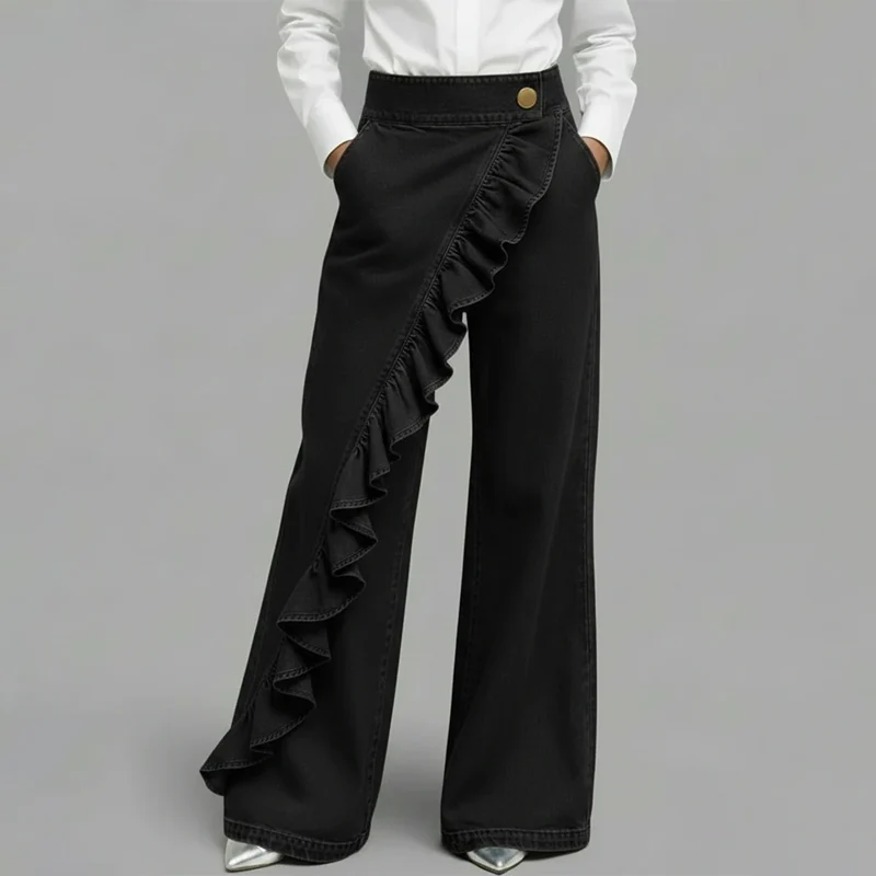 Jean large asymétrique avec volants