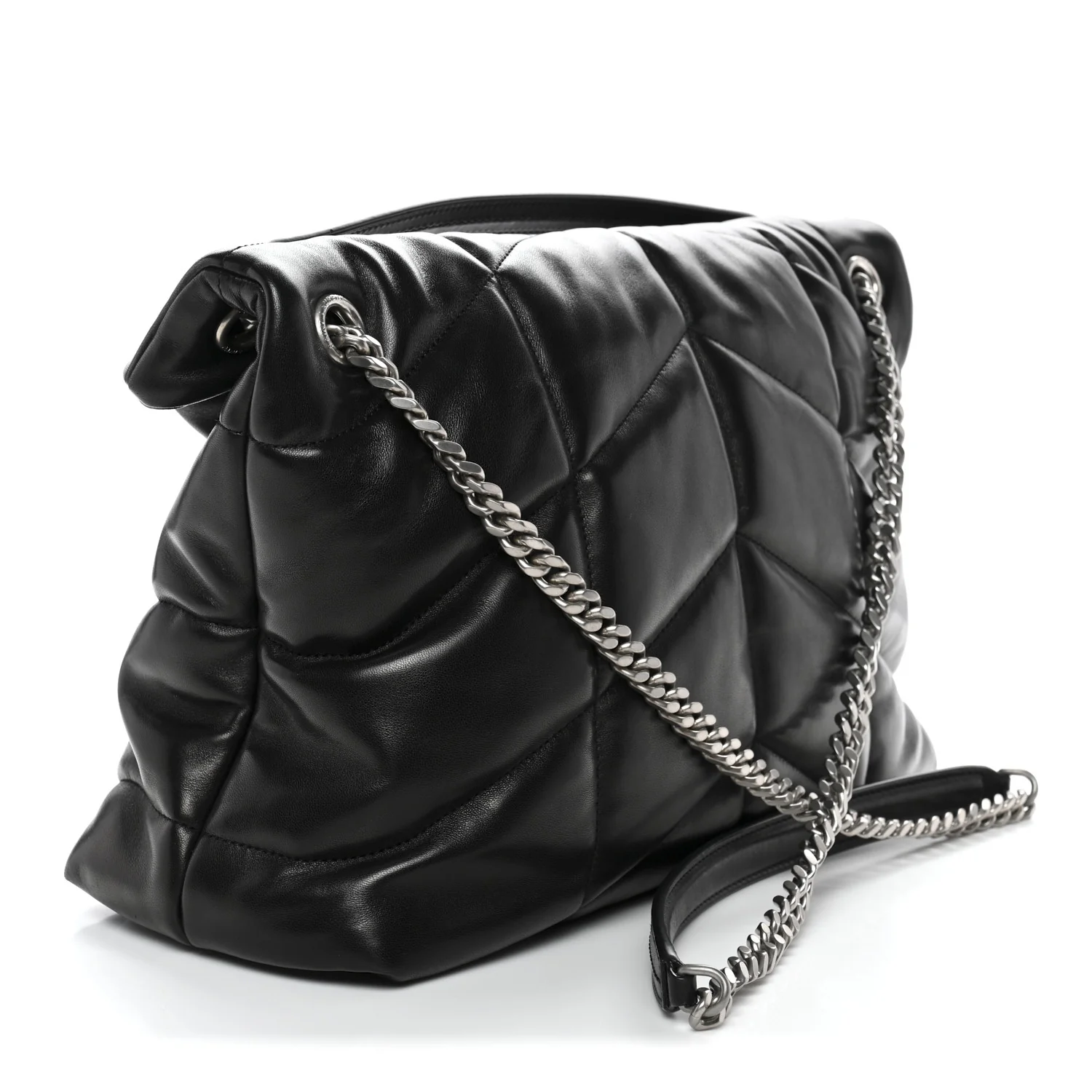 Lambskin Quilted Medium Loulou Puffer Monogram Chain Satchel Black