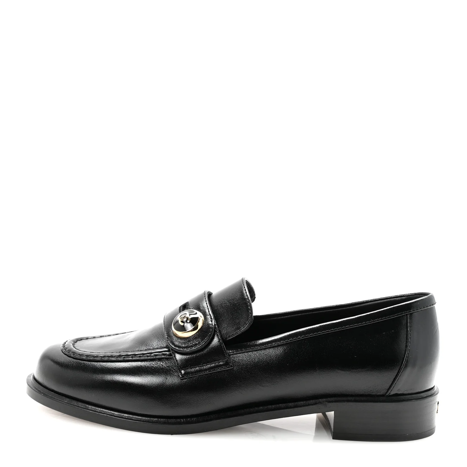 Shiny Calfskin CC Mocassin Loafers 38.5 Black