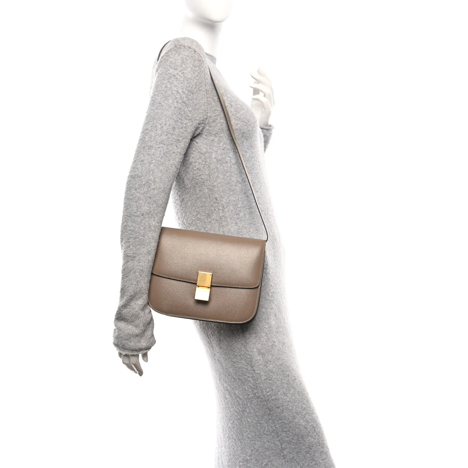 Liege Calfskin Medium Classic Box Flap Bag Taupe