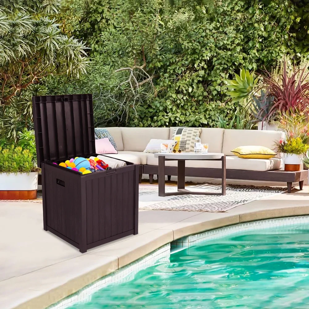 enyopro 51 Gallon Garden Storage Box, Deck Box Storage Containers for Furniture Cushions, Tools and Water Toys, Small Deck Box with Lid, Waterproof and Lockable, JA3245