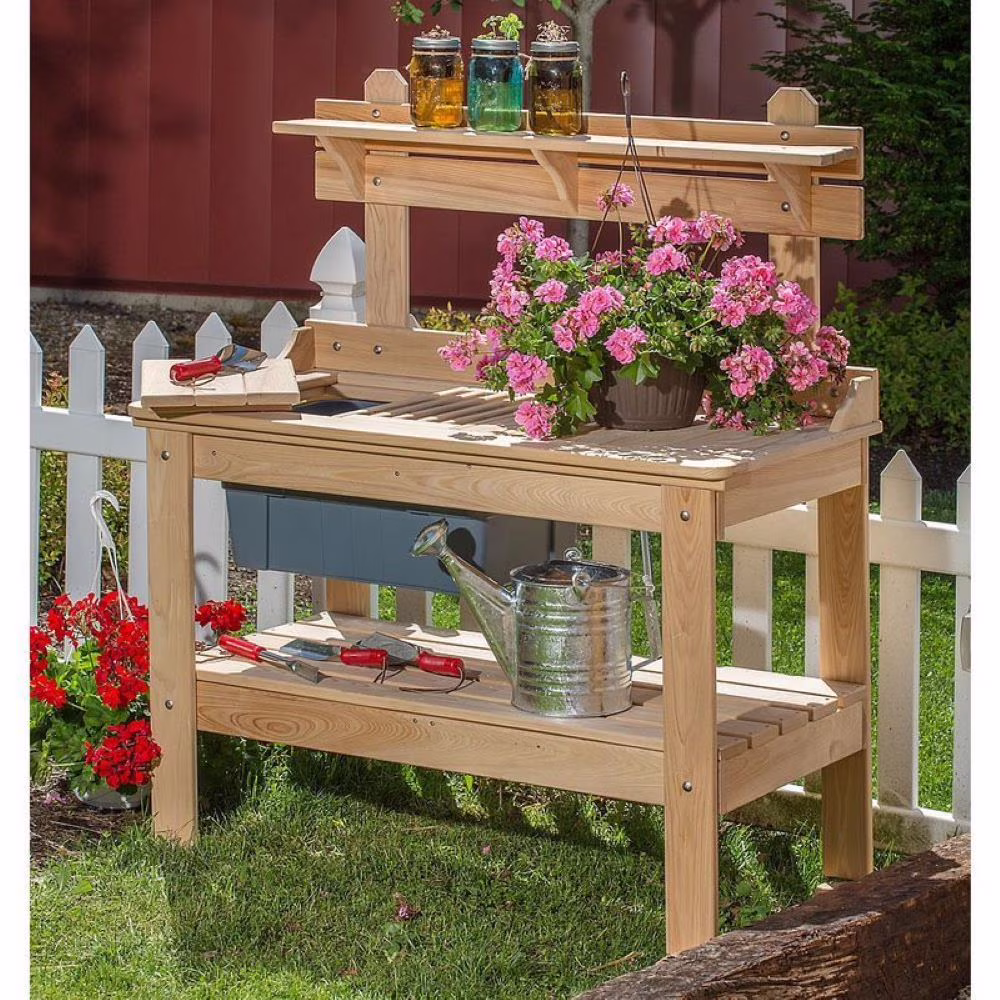 Outdoor Gardening Potting Table Workstation, Cypress Wood