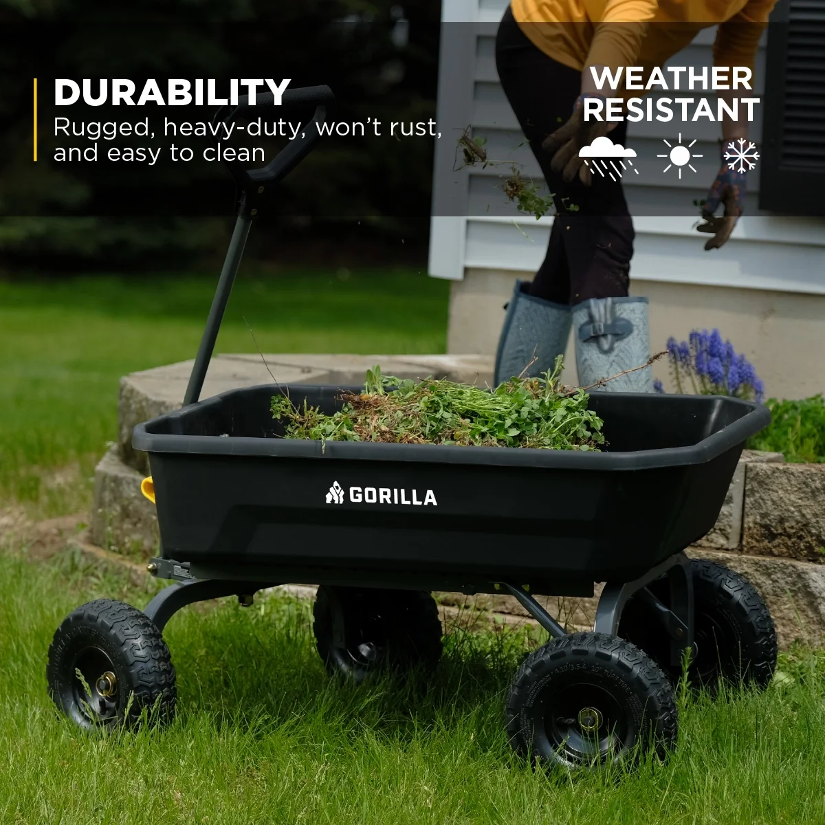 4 Cu. ft. Poly Garden Dump Cart, 600 lbs. Capacity, 35 in. x 22 in. Bed, 10 in. Tires - Image 5