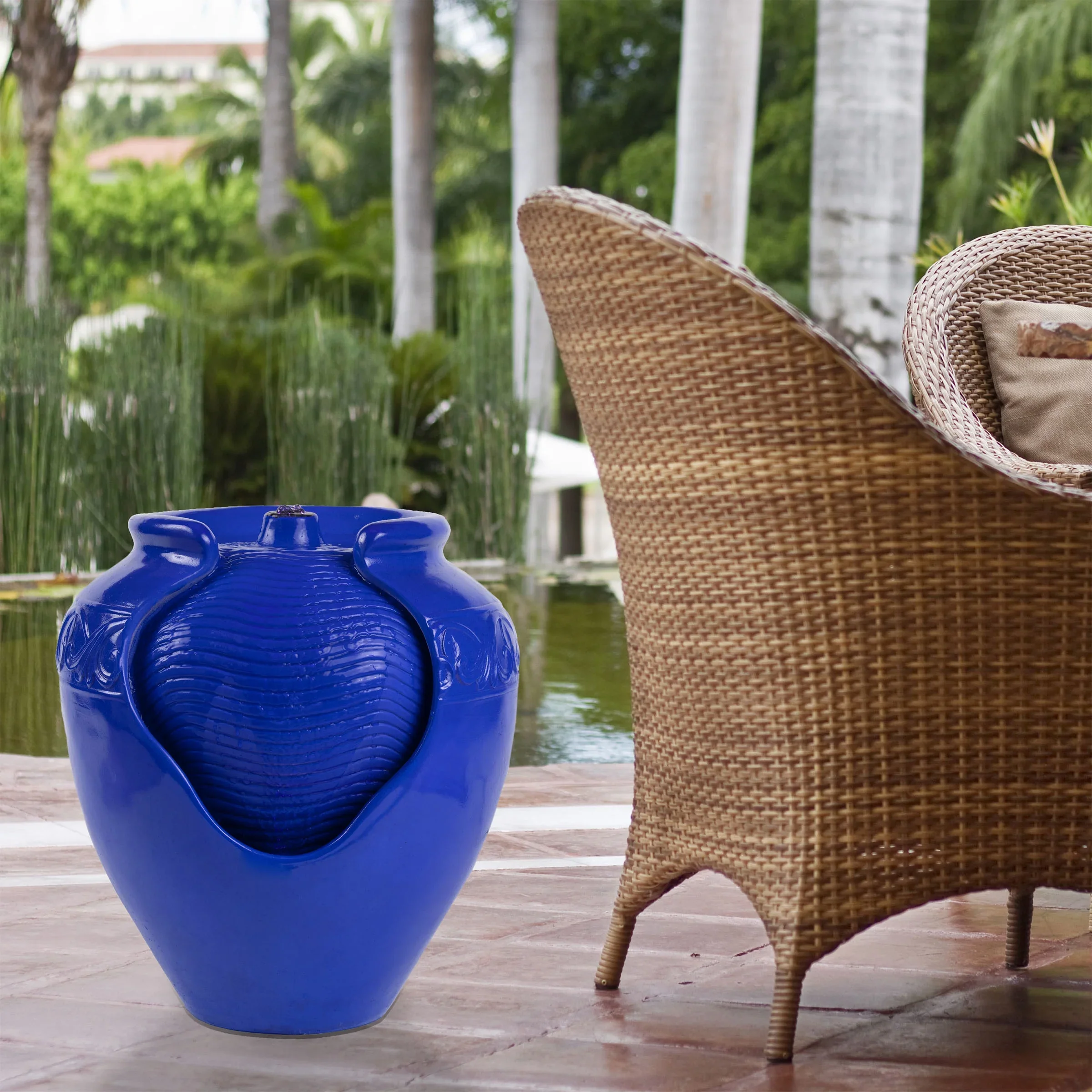 Pure Garden Jar Water Fountain �?Indoor or Outdoor Water Feature with Electric Pump and LED Lights by Pure Garden (Cobalt Blue)