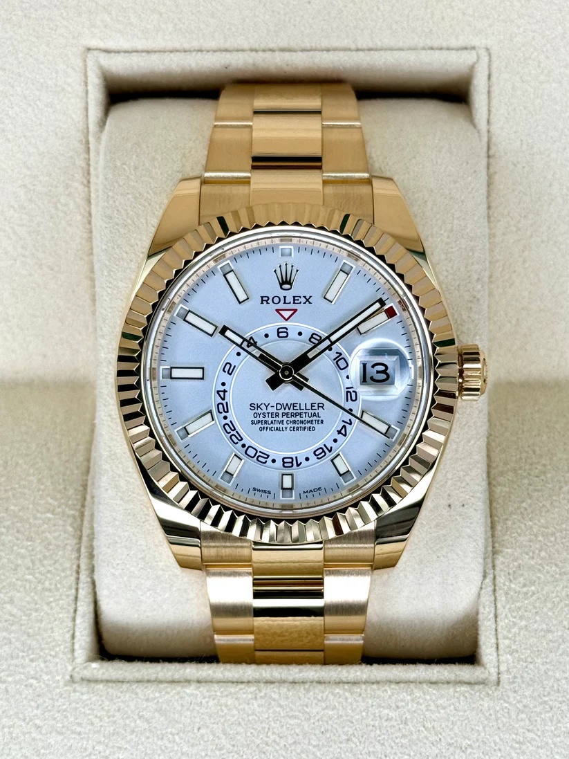 [Super Clone]RLX  Sky-Dweller 42mm Yellow Gold White Dial Oyster - 336938