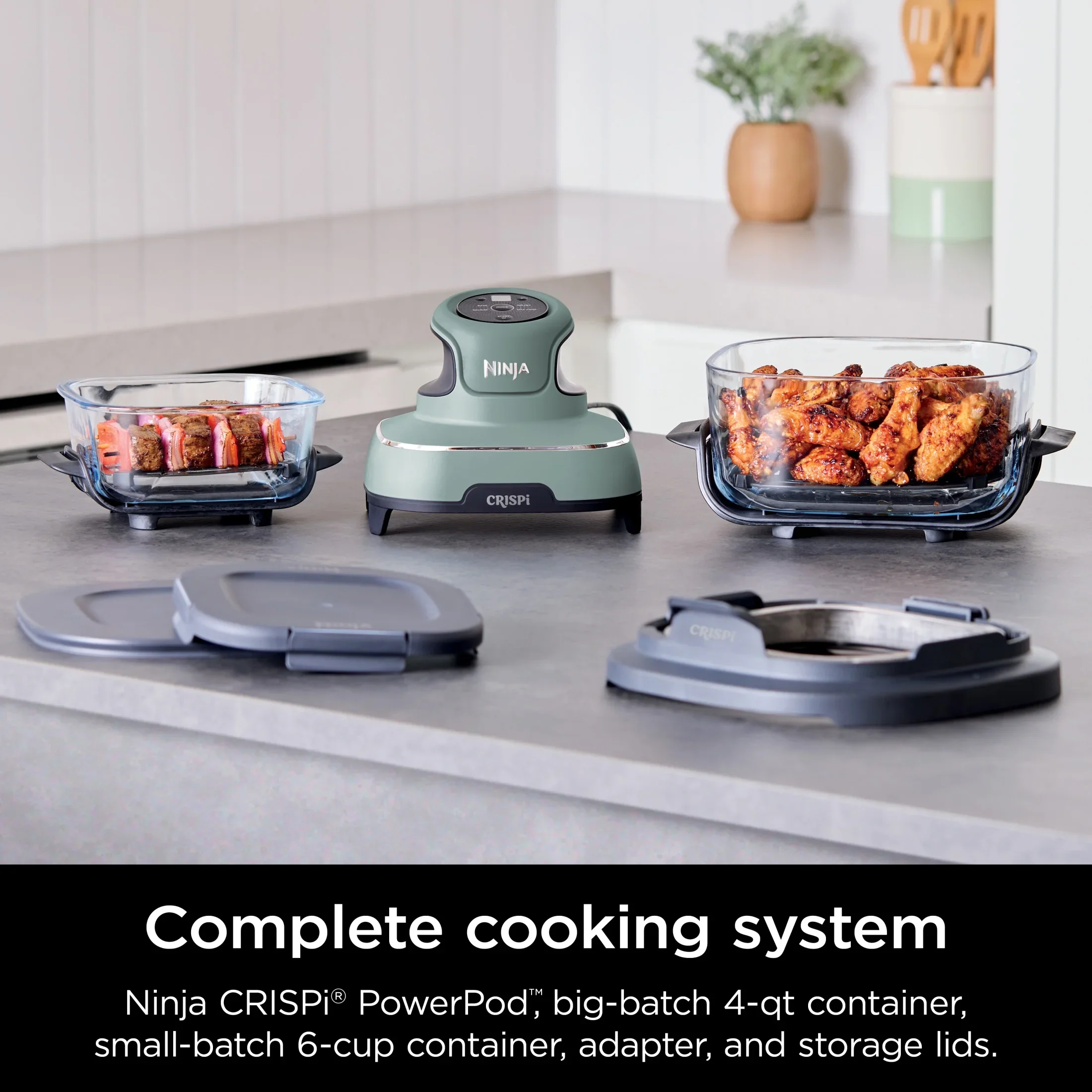 Ninja Crispi 4-in-1 Portable Glass Air Fryer Cooking System, 4-Qt & 6-Cup Containers, Cyberspace