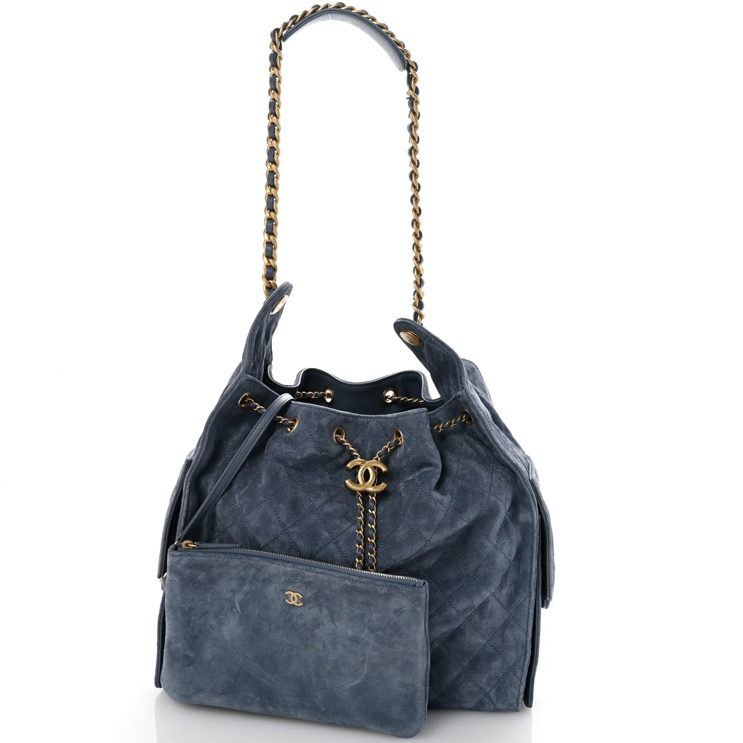 Suede Quilted Medium Chanel 25 Handbag Blue