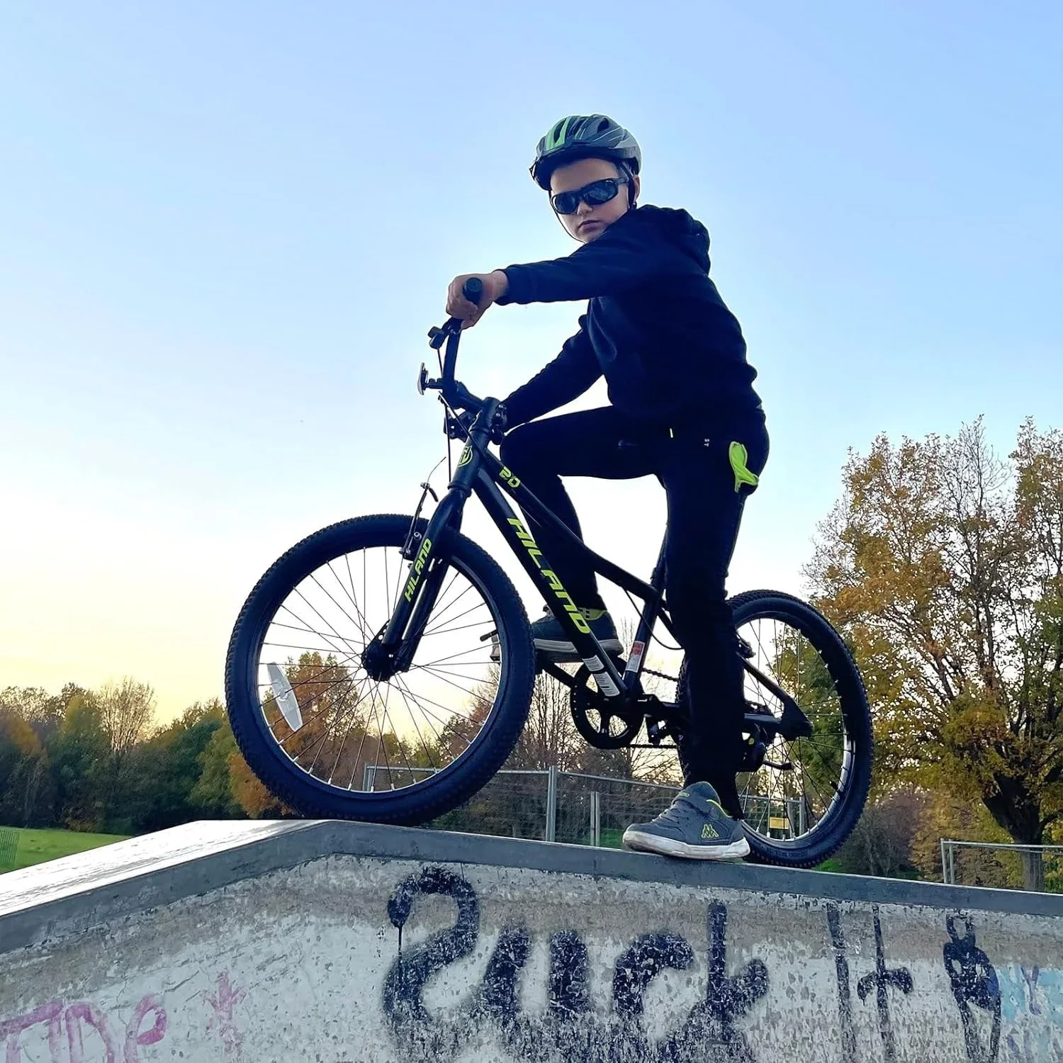 Hiland 20 inch Kids Mountain Bike for Girls Boys with Dual Handbrakes Kickstand, Black Blue Pink Mint