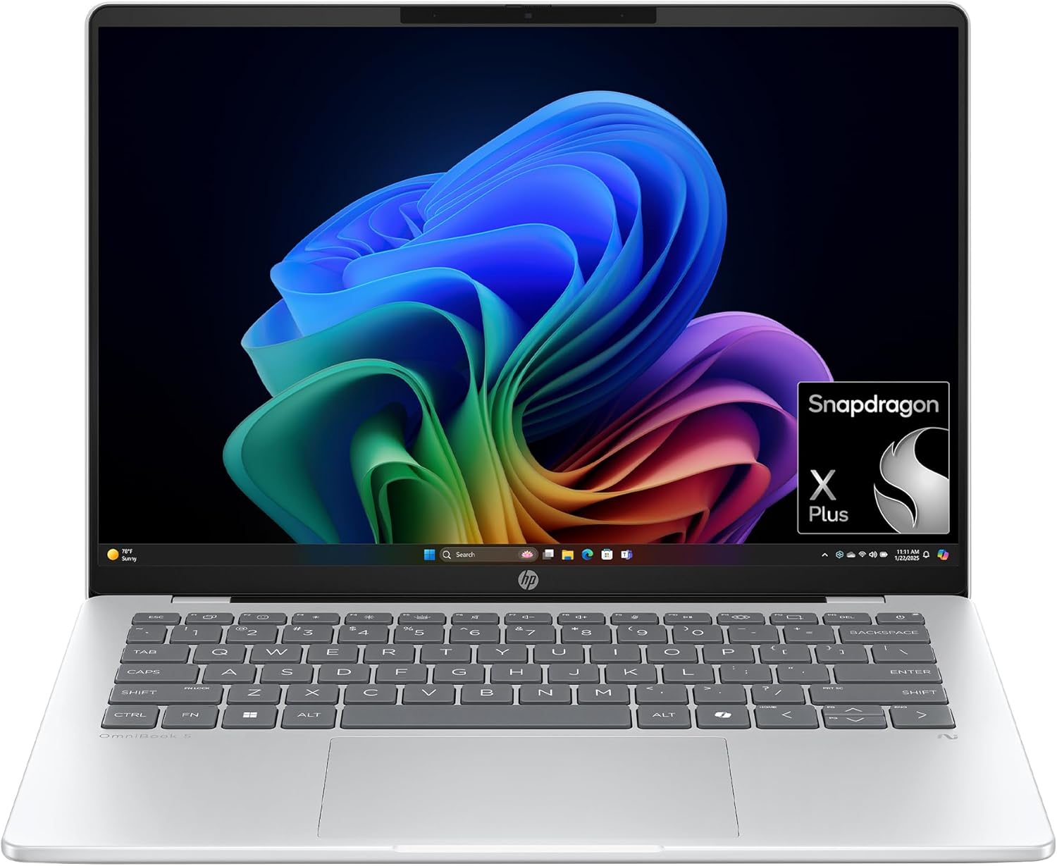 HP OmniBook 5 14 inch Next Gen AI PC  OLED Display  Snapdragon X Plus X1P-42-100  16 GB RAM  1 TB SSD  Qualcomm Adreno GPU  Windows 11 Home  Glacier Silver  14-he0099nr