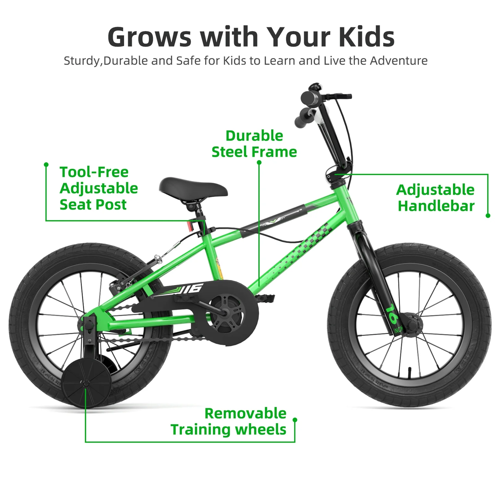 GLAF 12 14 16 in Kids Bike BMX Style Bicycle with Training Wheels Coaster Brake for 3 - 8 Years Old Toddlers Boys Girls Multiple Colors