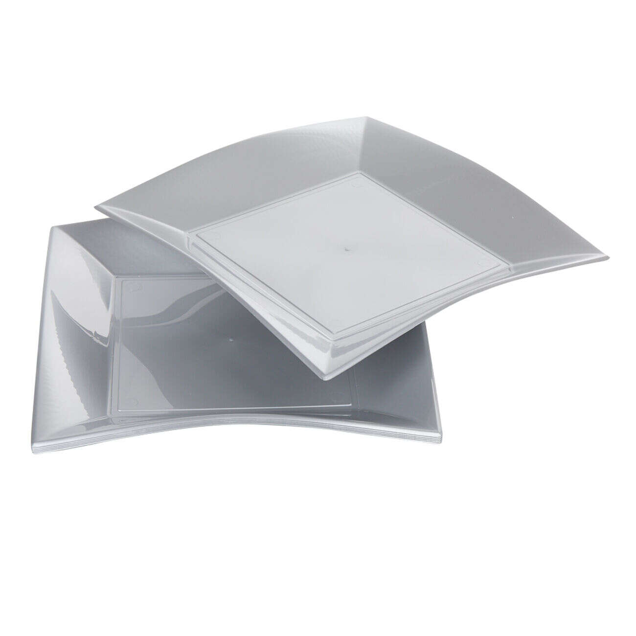 Assiette carrée 23x23 cm design incurvé argenté x6