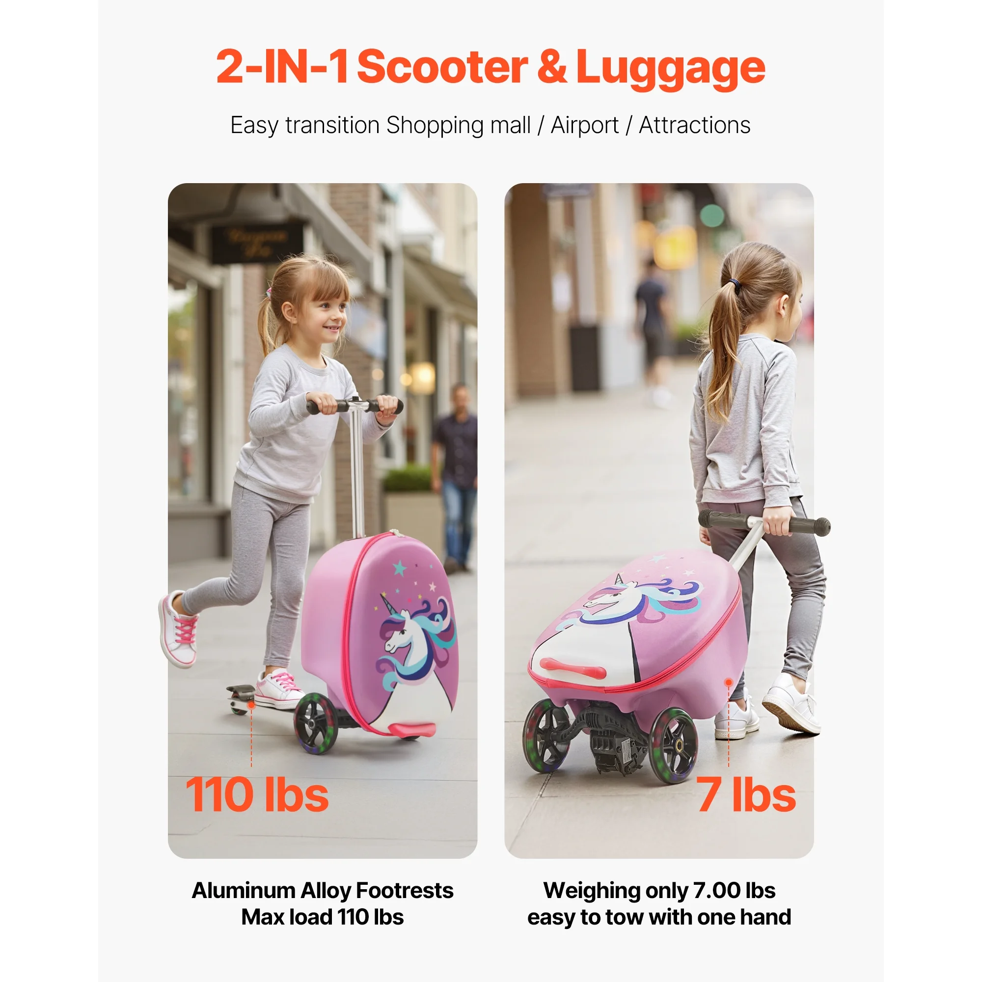 Ride-on Kids Luggage, 20L Capacity, 20-Inch Scooter Suitcase with Flashing PU Wheels, Adjustable Handle Non-Slip Grip, Foldable and Lightweight Travel Companion for Children Aged 5+, Purple - Image 4