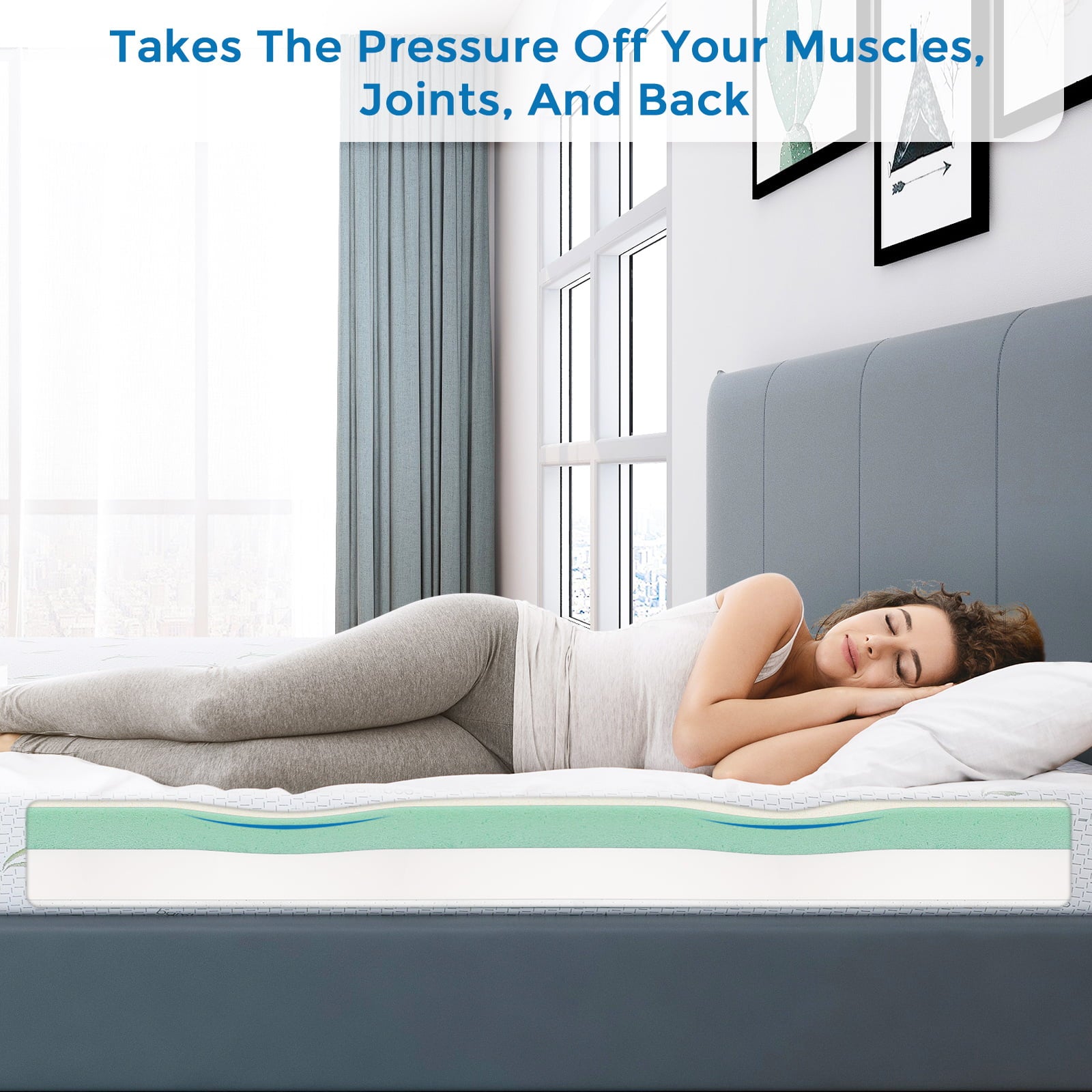 Mattress. 6 inch Memory Foam Mattress Bed in a Box. with Green Tea Cooling Gel. Made in USA