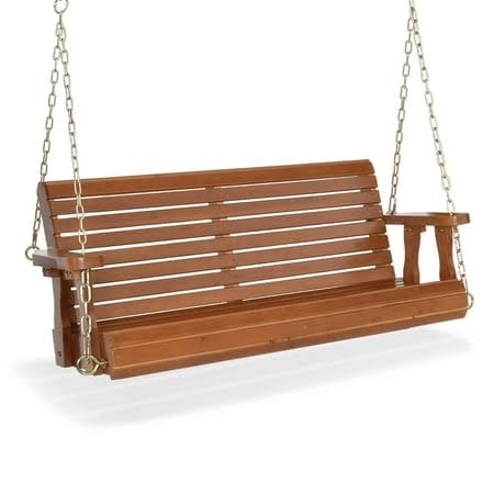 VINGLI 880 lbs Patio Wooden Porch Swing for Outdoors, 4 ft Brown, Size: 4'