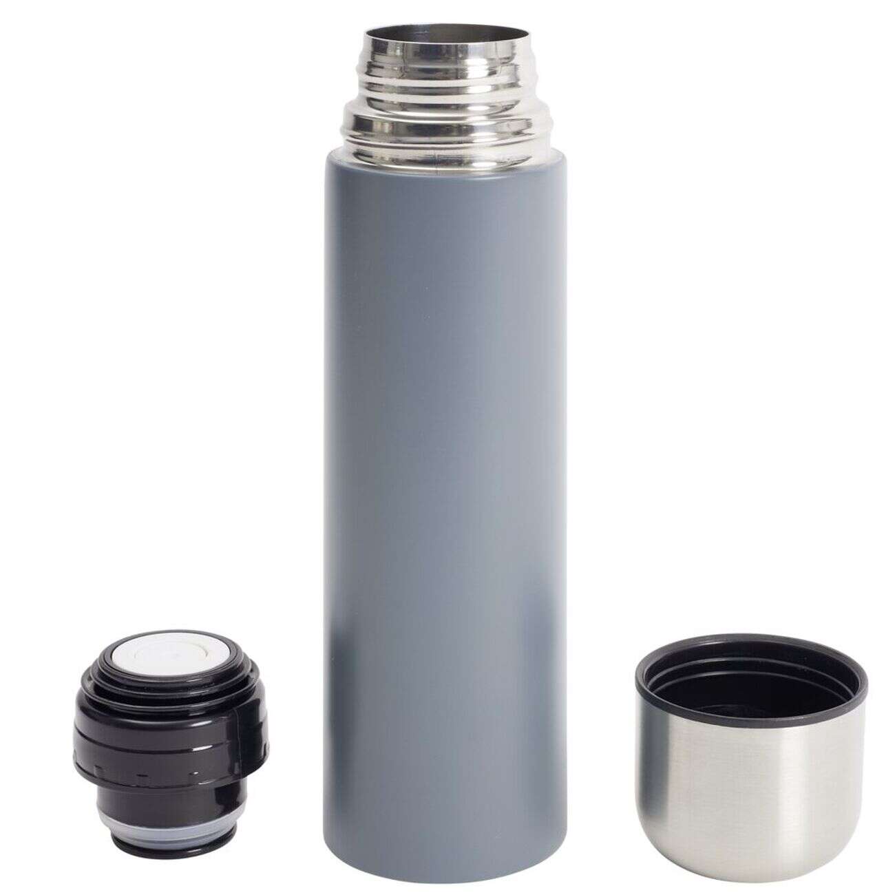 Bouteille isotherme thermos inox 500ml avec tasse intégrée gris foncé Ø7xH24cm