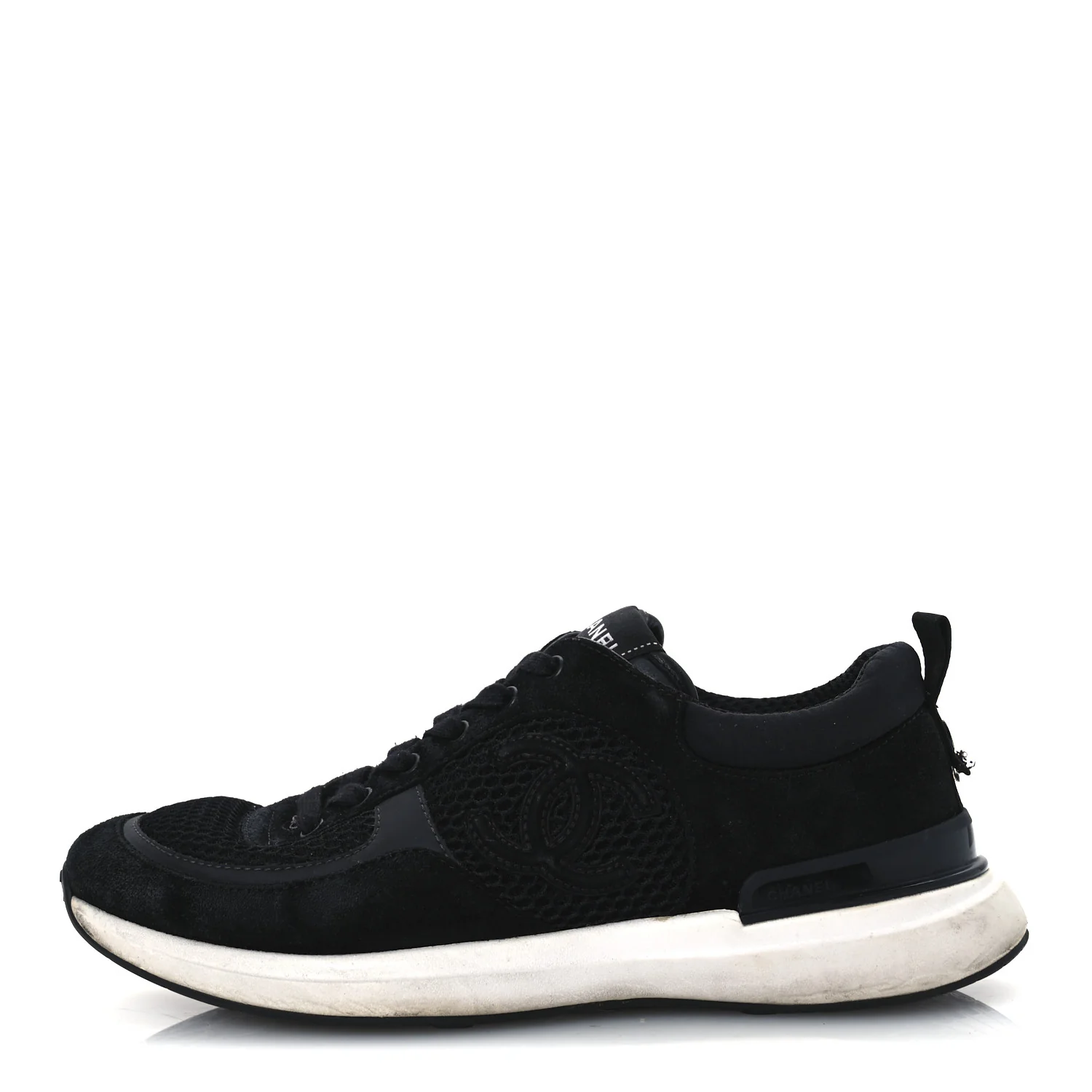 Calfskin Mesh Lycra Suede Womens Logo Sneakers 40 Black