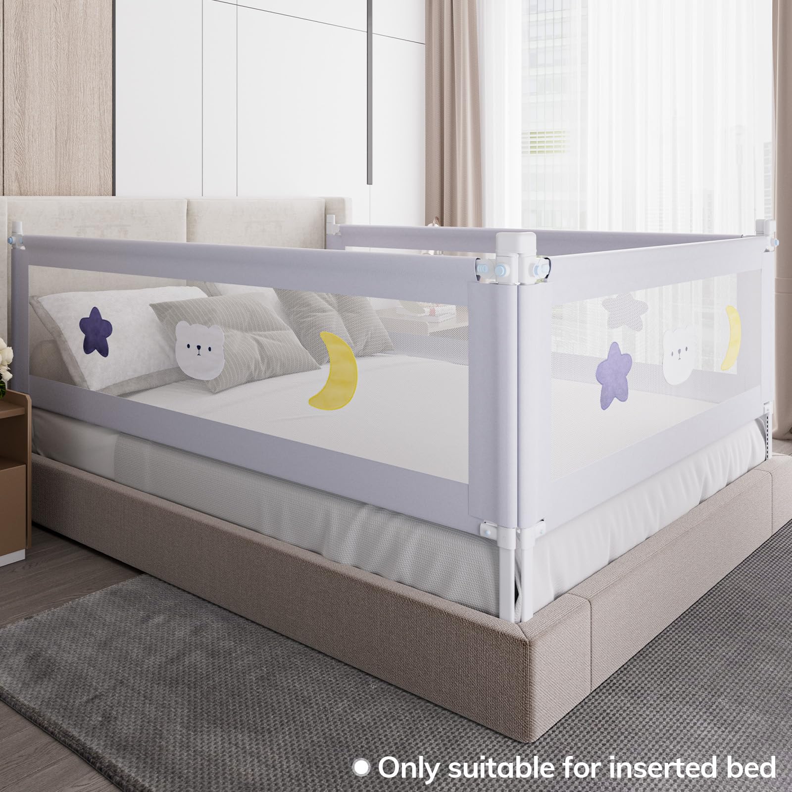 Omzer 3 Pack Toddler Bed Rails with Double Child Lock