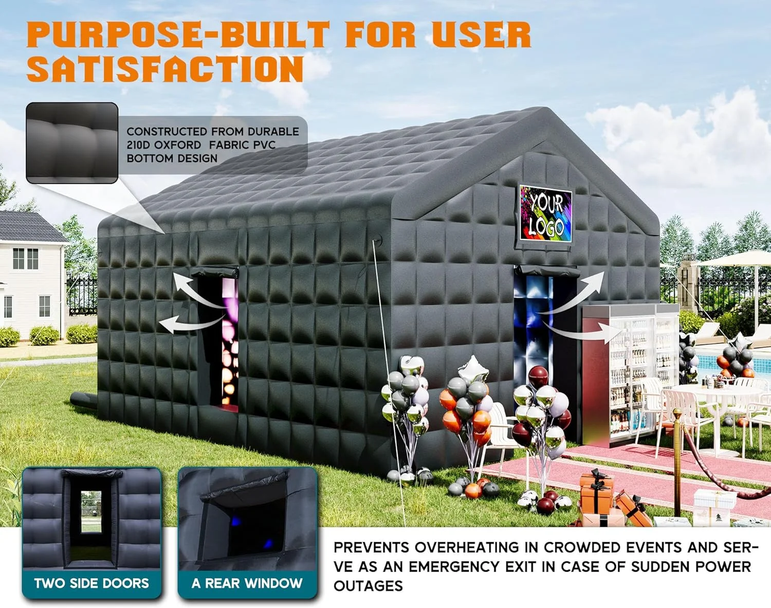 20x16x14 ft Large Black Inflatable Night Club Tent for Adults with 2 Side Doors, Inflatable Nightclub with Logo Area Gazebo Event House(20x16x14 FT/Black) - Image 6