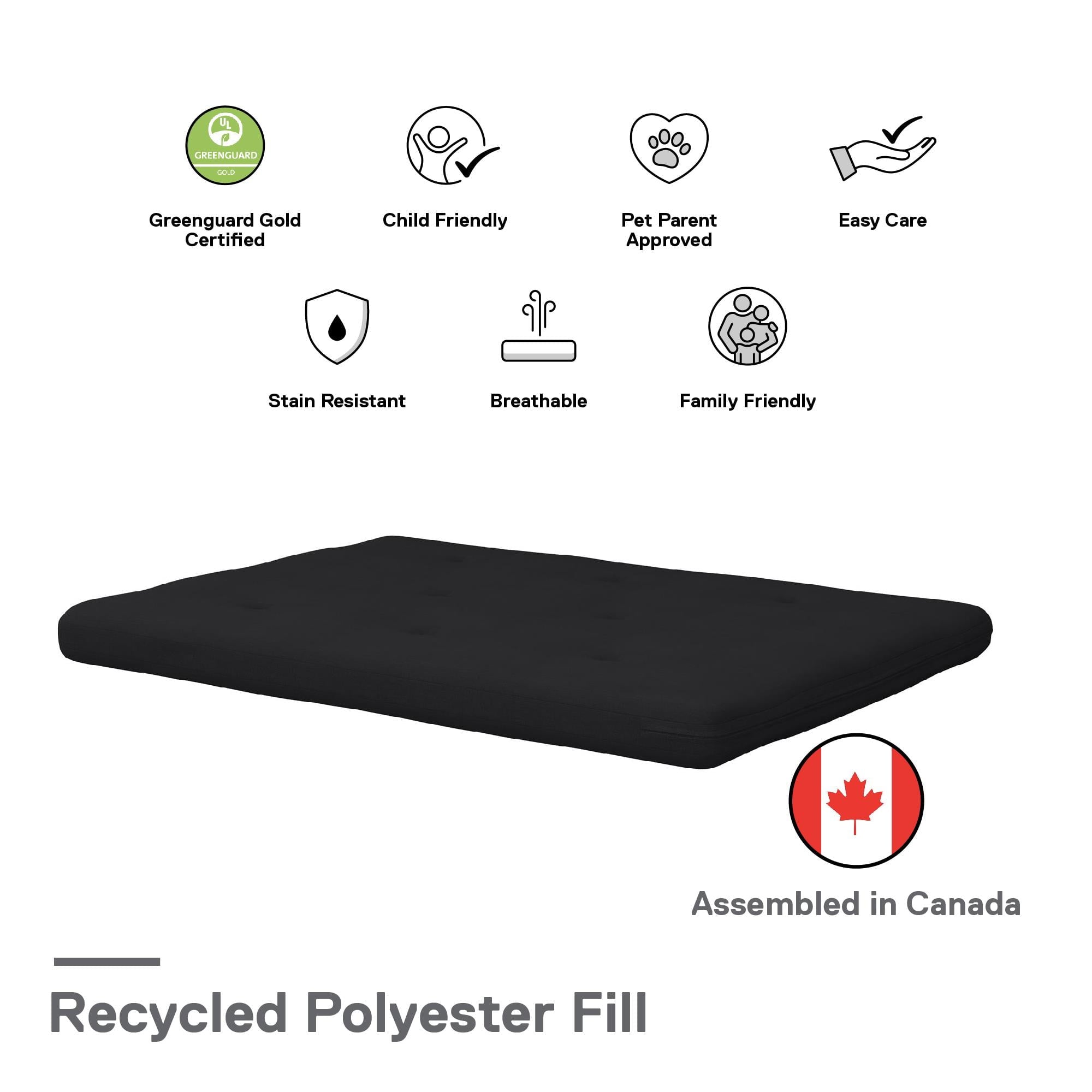 6?€� Thermobonded High Density Polyester Fill Futon Mattress. Full. Black Linen