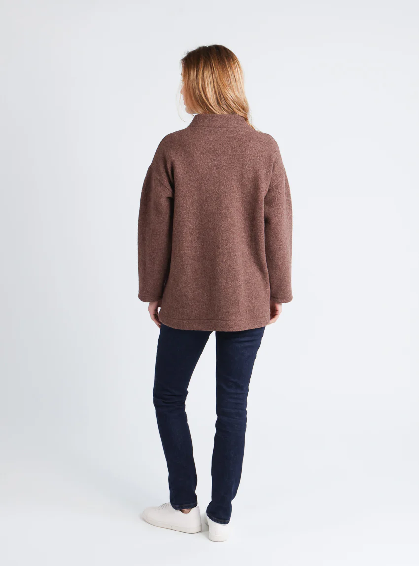 Manteau court femme laine bouillie marron foncé