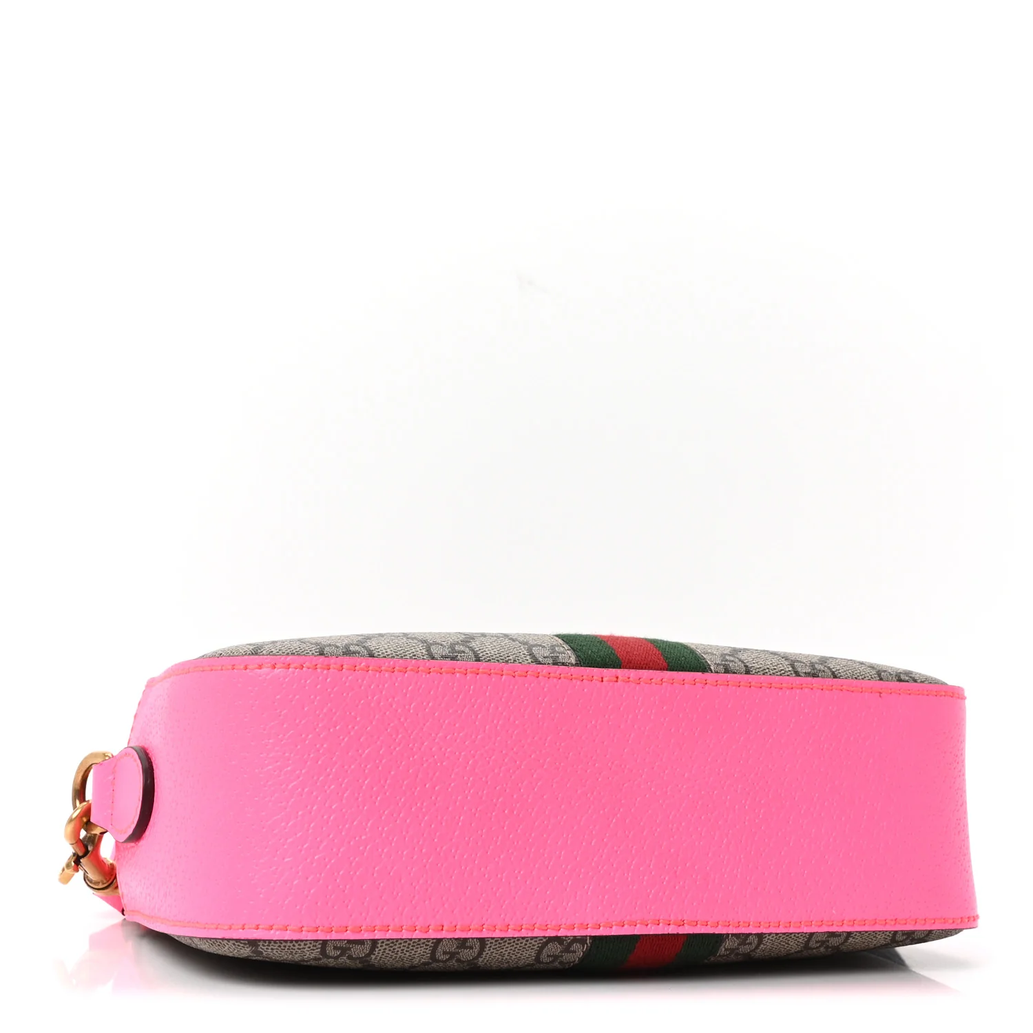 GG Supreme Monogram Textured Dollar Calfskin Web Ophidia Small Crossbody Bag Beige Ebony Fuchsia