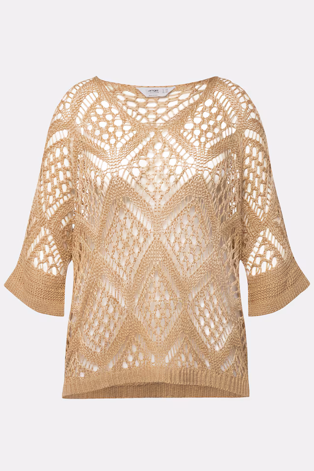 Oversized Long-Sleeve V-Neck Ajour Knit Sweater