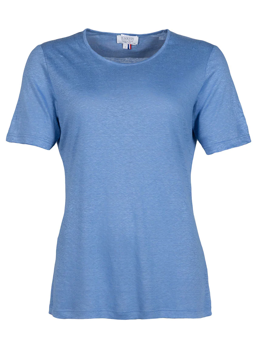 Tee-shirt femme en lin bleu aster