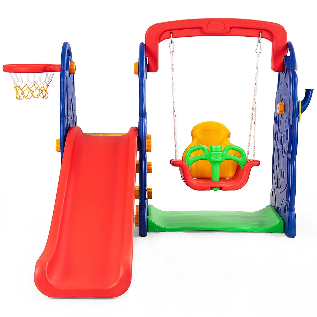3 in 1 Junior Children Climber Slide Swing Seat Basketball Hoop Playset Backyard - Image 10