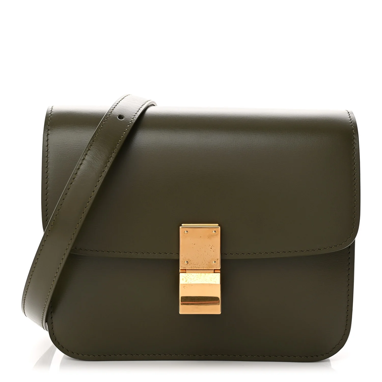Box Calfskin Teen Classic Box Flap Bag Dark Olive