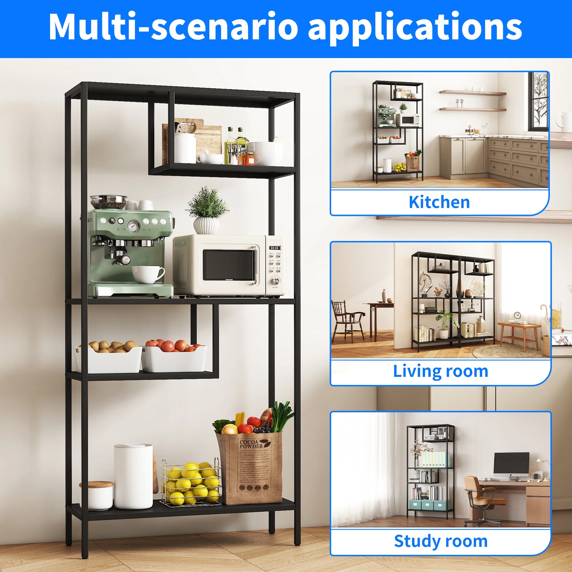 Modern Storage Shelf with 4 Compartments Metal Legs, Freestanding Organizer,Book Shelves Display Shelves for Living Room, Bedroom, Home Office - Image 4