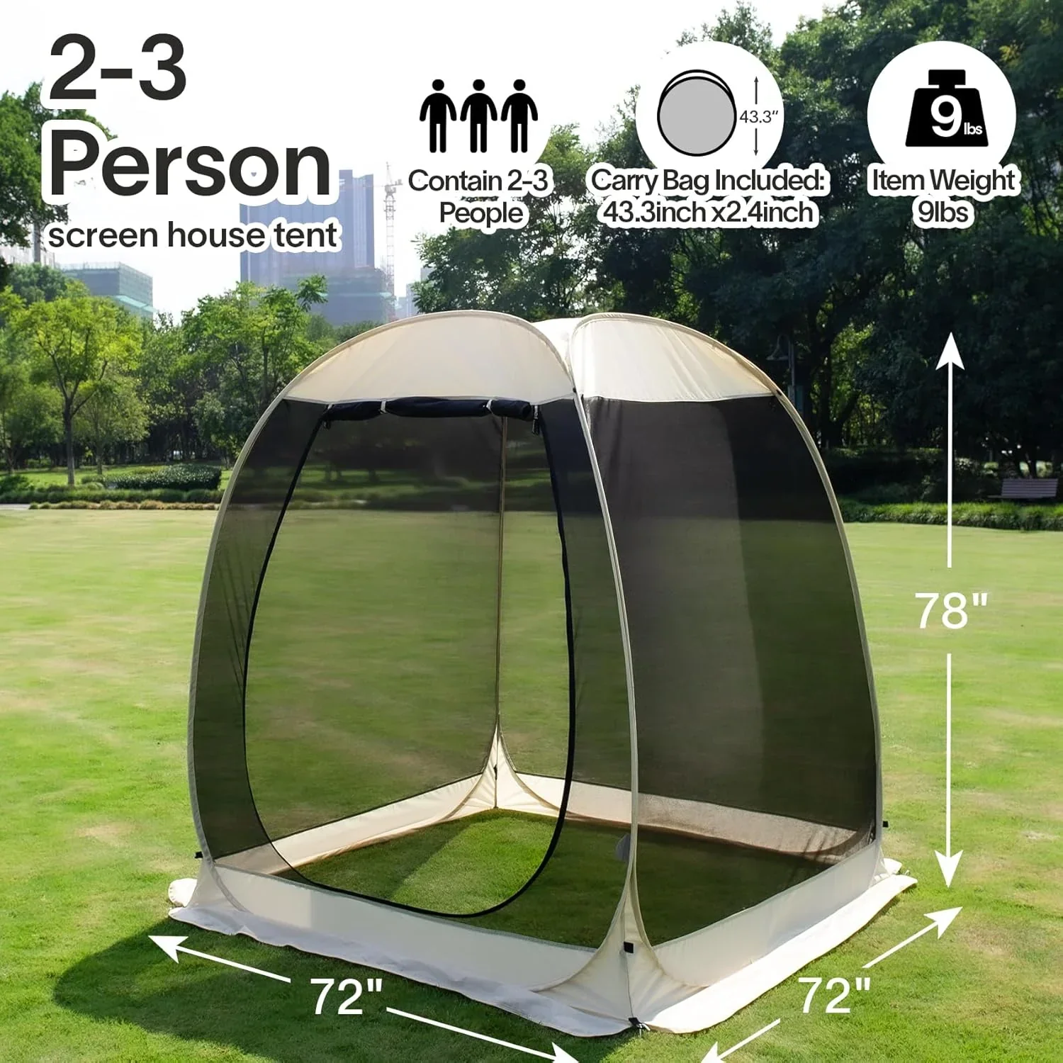 Gazebo moustiquaire pouvant accueillir 6, 10 ou 15 personnes. Tente de style igloo avec moustiquaire latérale. Idéal