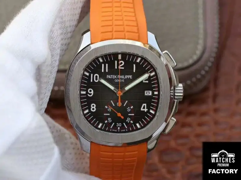 Patek Philippe Aquanaut Chronograph 5968A Orange Rubber Strap Black Dial