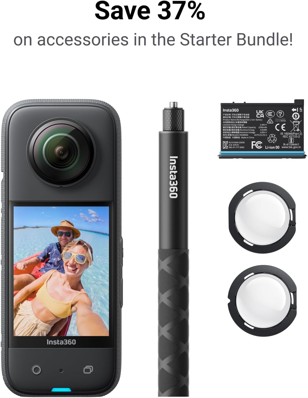 Insta360 X3 Starter Bundle - Waterproof 360° Action Camera with 1/2 Inch Sensor  5.7K 360°  72MP 360° Photos  Stabilisation  2.29