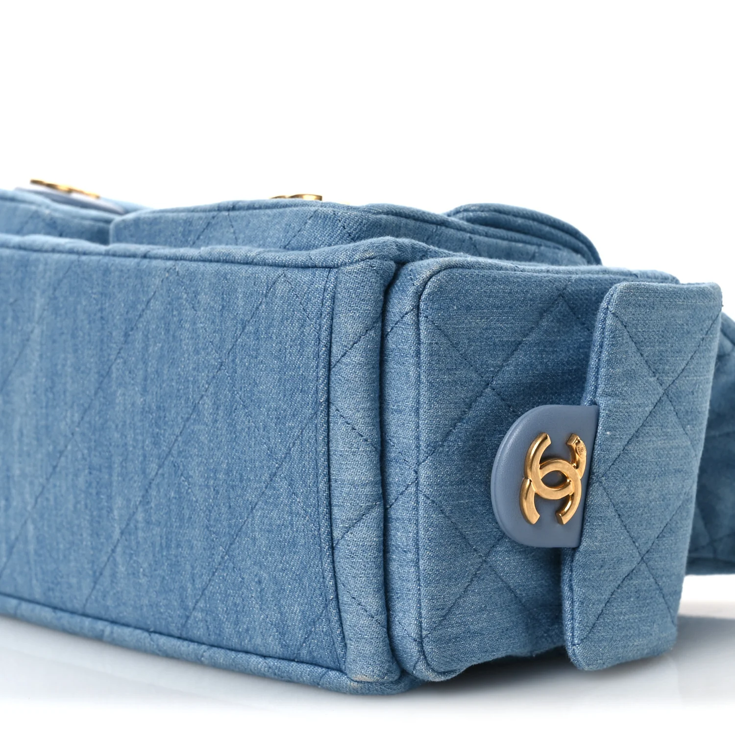 Washed Denim Quilted Large Trendy Pockets Hobo Blue