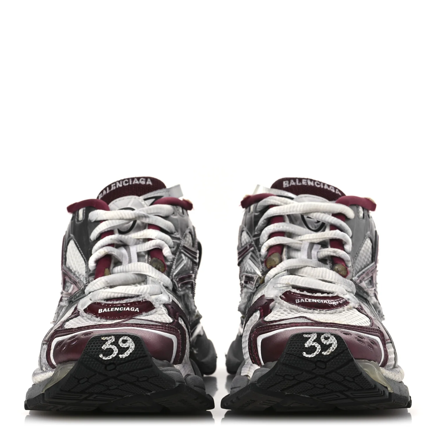 Mesh Rubber Distressed Womens Runner Sneakers 39 White Burgundy Grey