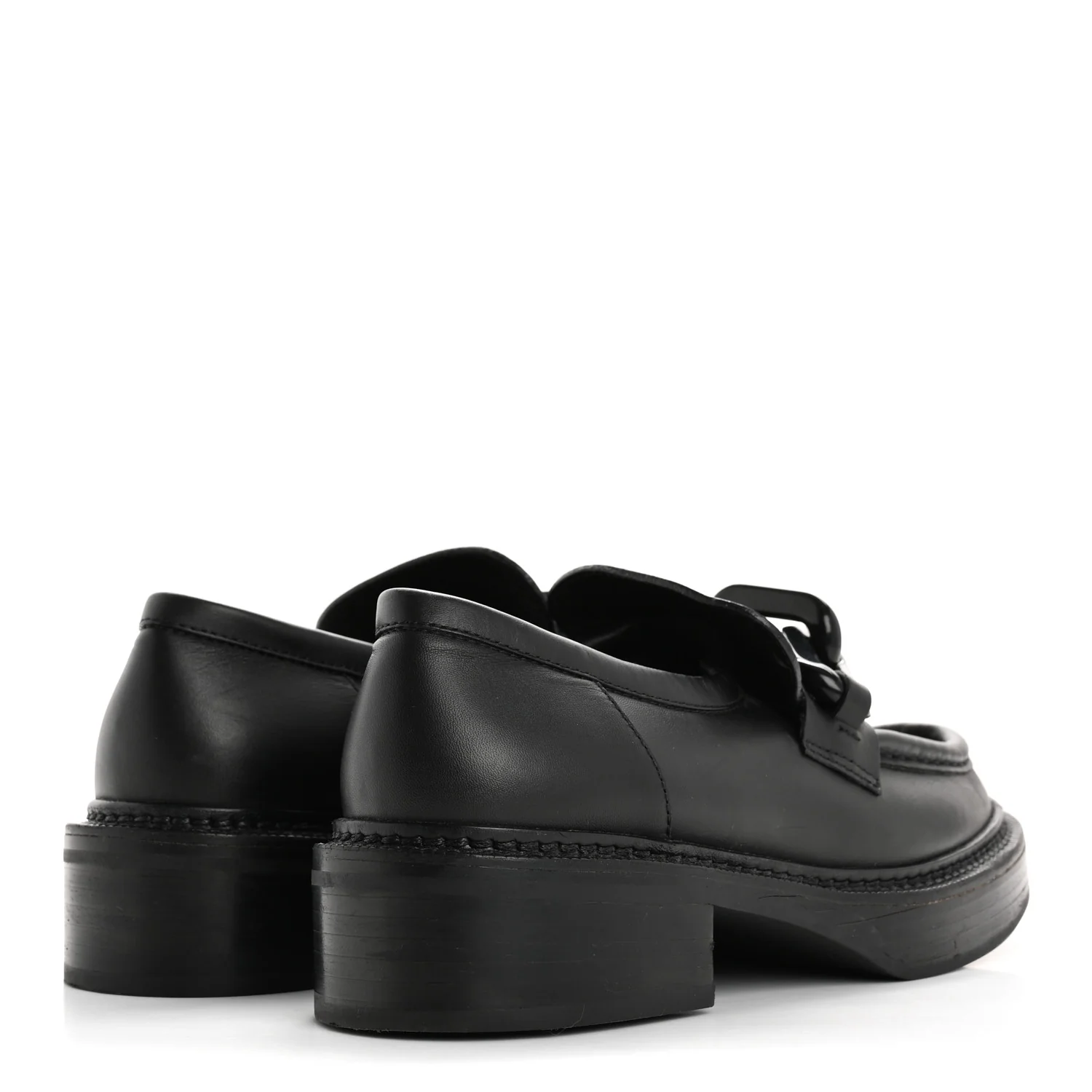 Calfskin Oversized Chain Academy Loafers 37.5 Black