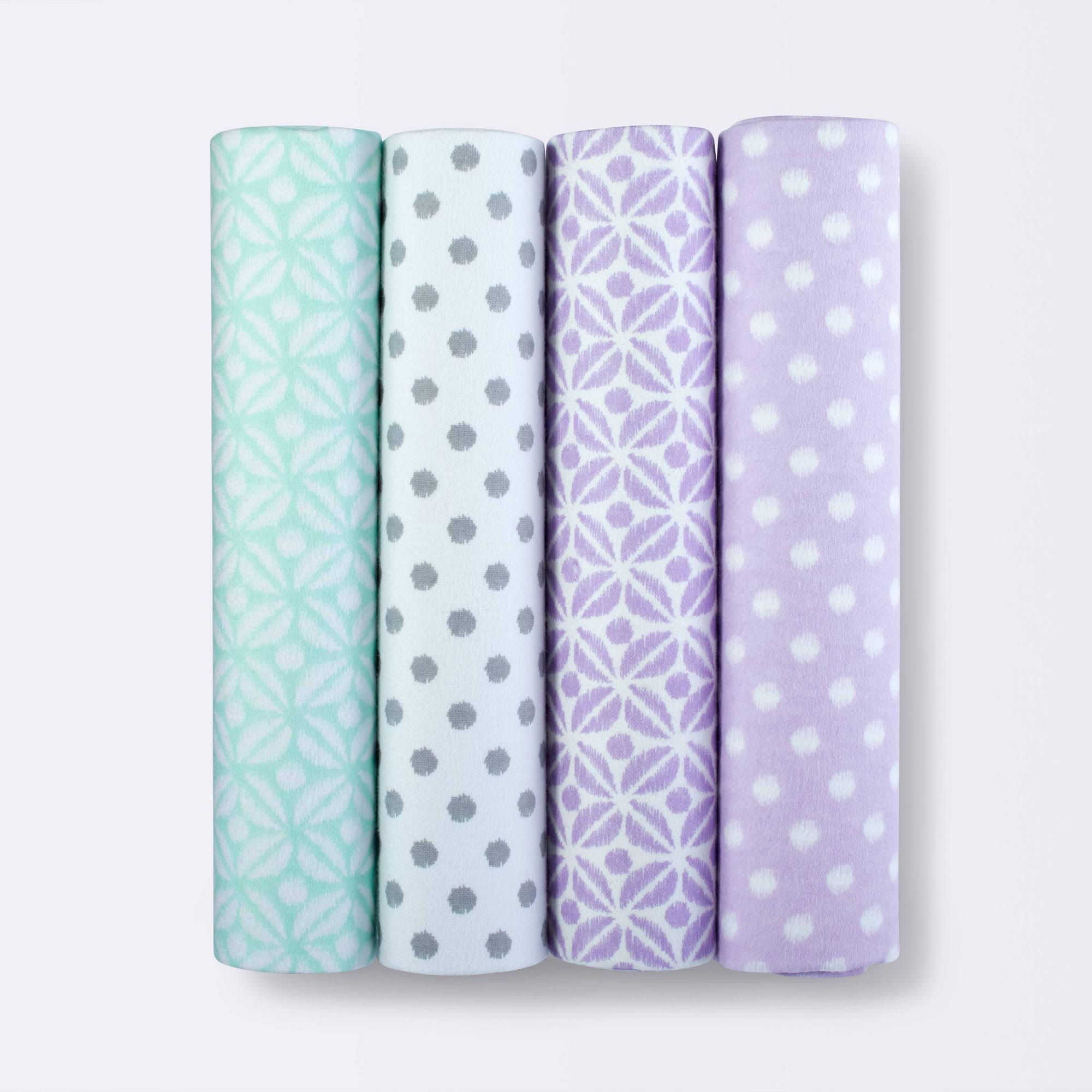 Flannel Baby Blankets Two by Two 4pk - Cloud Island Gray (Purple)