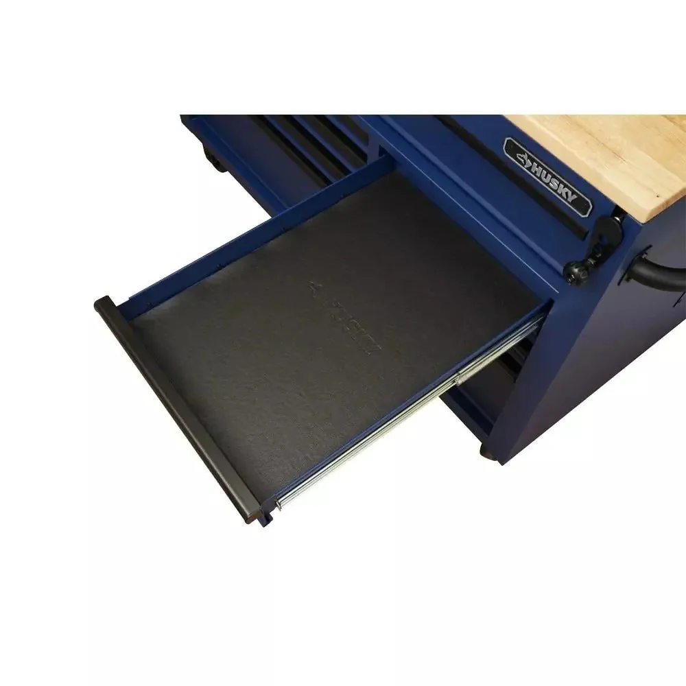 Établi mobile robuste de 132 cm (52 ​​po) à 9 tiroirs avec plateau en bois massif à hauteur réglable, finition bleu mat