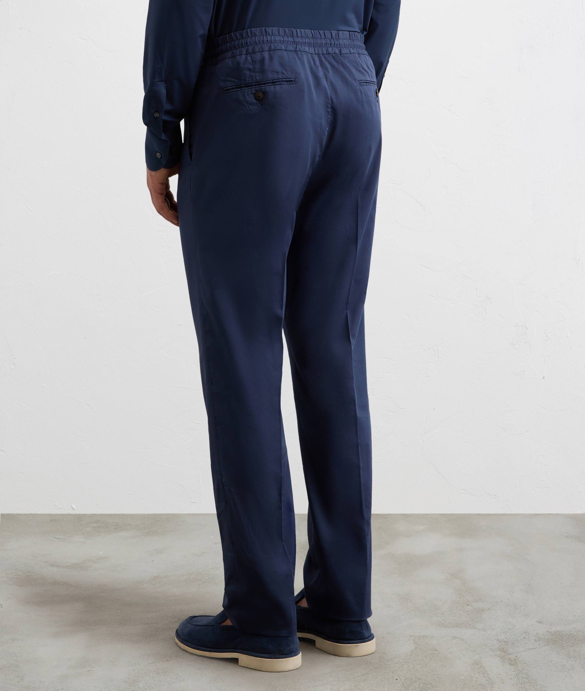 NAVY BLUE SOFT TOUCH COTTON POPLIN DRAWSTRING TROUSERS