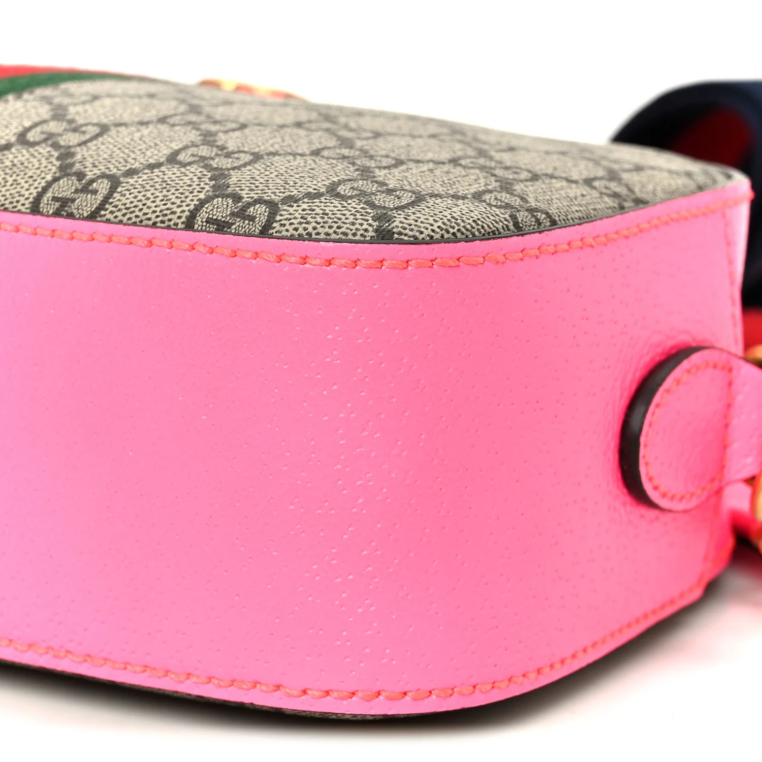 GG Supreme Monogram Textured Dollar Calfskin Web Ophidia Small Crossbody Bag Beige Ebony Fuchsia