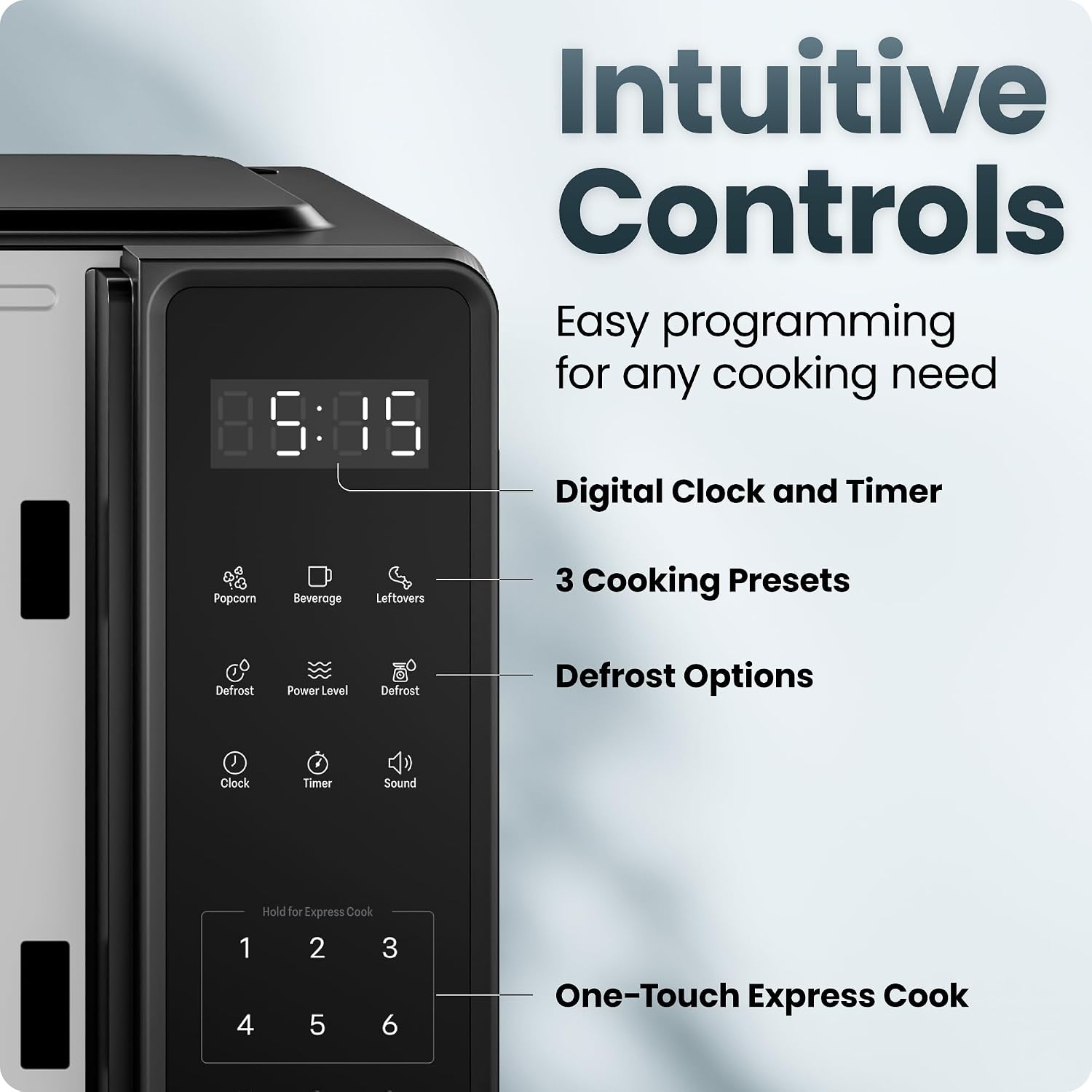 Chefman Countertop Microwave Oven 0.7 Cu700 Watts with 10 Power Levels, 6 Cooking Presets with One-Touch Express Cook, Eco Mode, Child Safety Lock, & Mute Button - Black