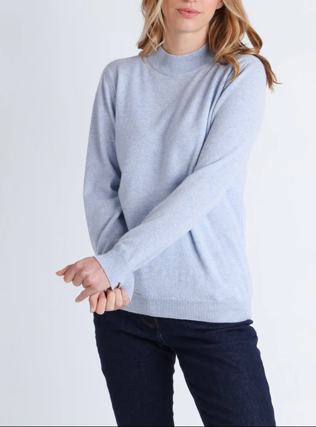 Pull col cheminée femme 100% cachemire Bleu Chambray